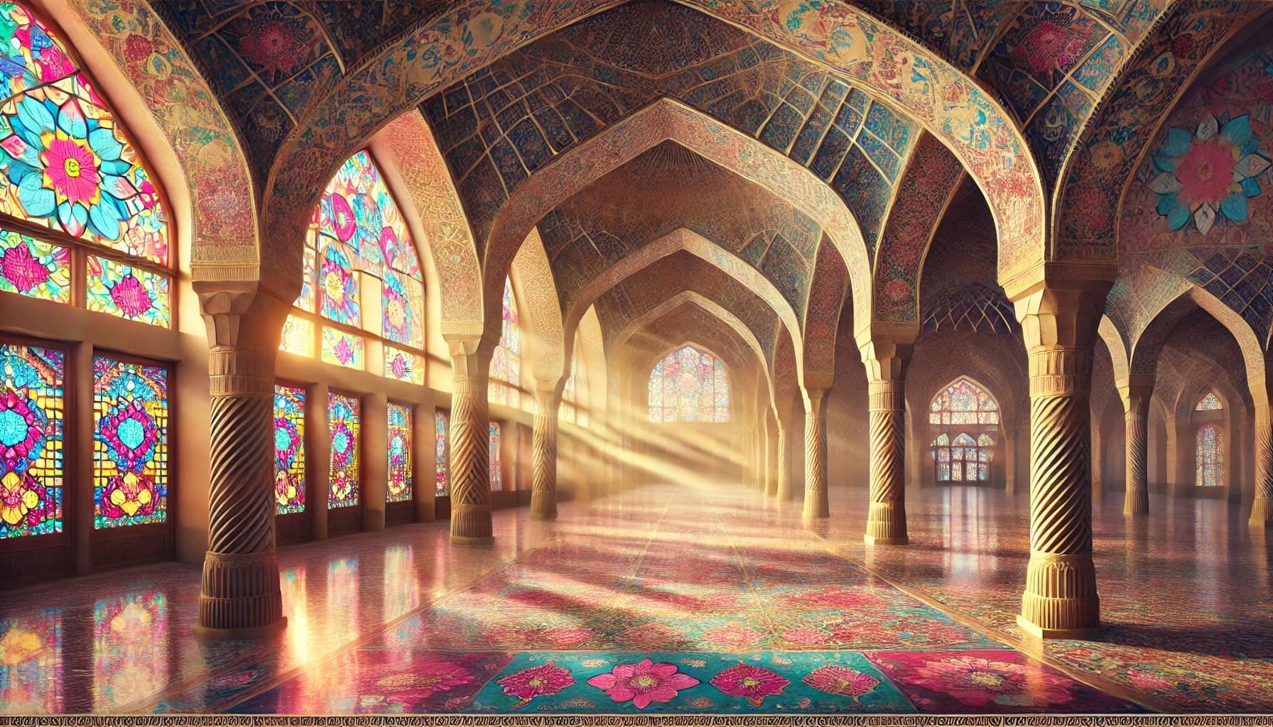 Nasir al-Mulk Mosque (Pink Mosque) of Shiraz - A masterpiece of Persian architecture featuring intricate stained glass and colorful tilework